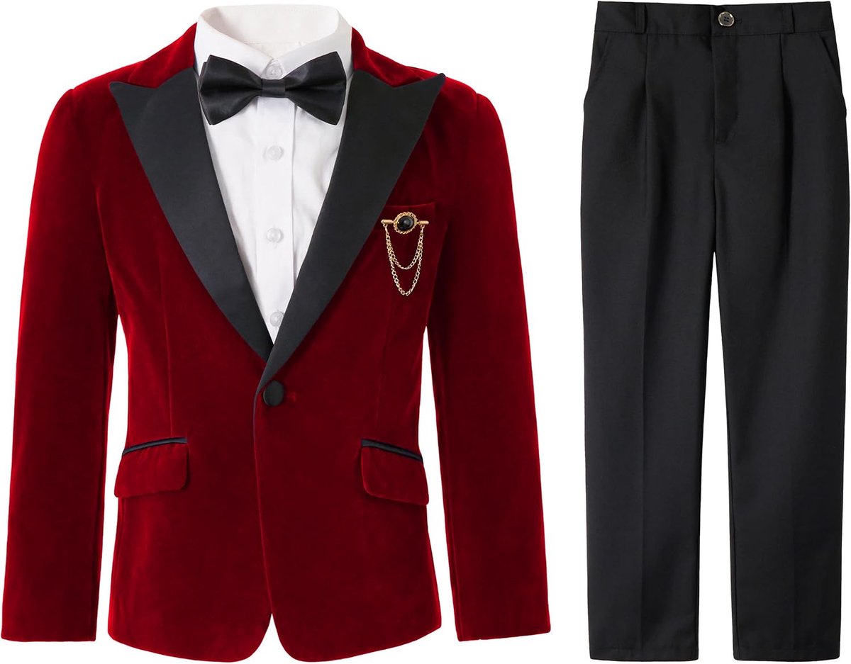 Tuxedo set jongens 5-6 jaar - velours - rood - perfect voor bruiloften - ShopVlot