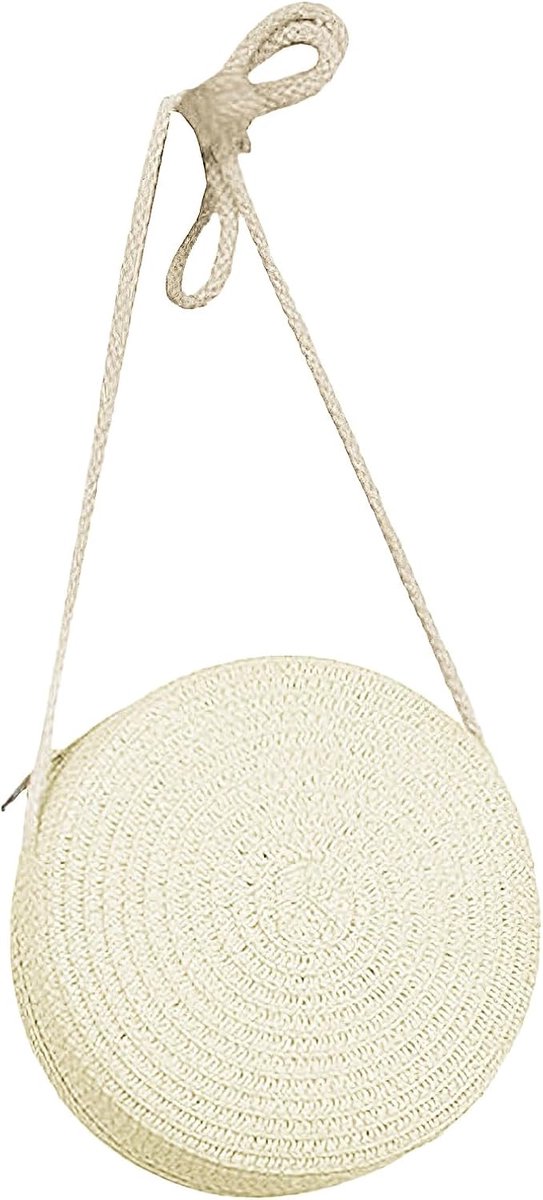 Ronde Stro Tas Medium - Beige - Handgemaakt - Perfect voor het strand - ShopVlot
