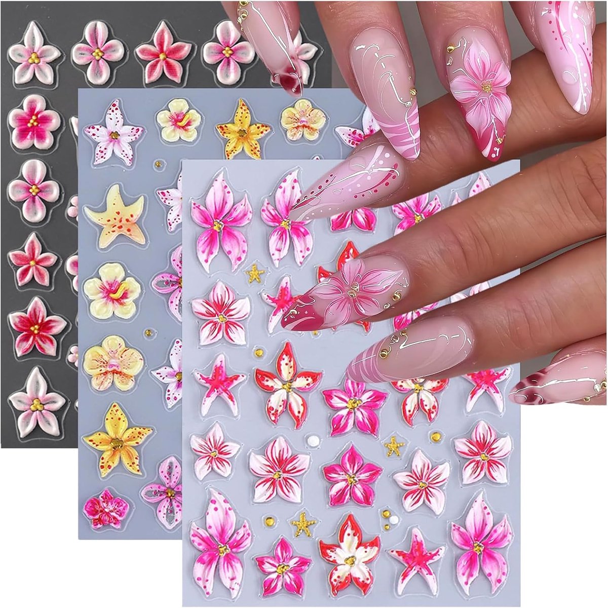 Nagelstickers 5D goudreliëf - kristal bloemen - unieke nagelkunst - langdurige kleuren - ShopVlot