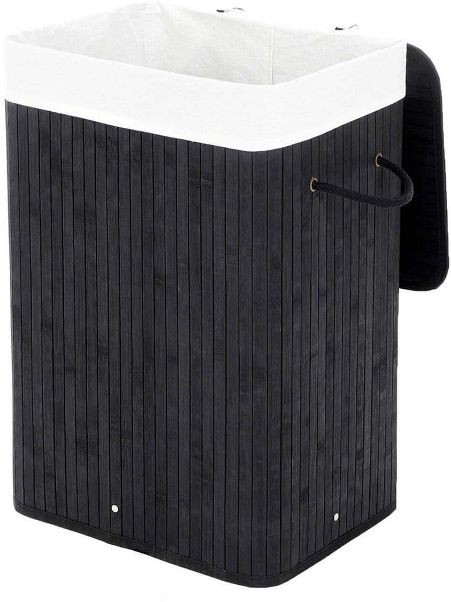 Wasmand opbergmand 40x30x60cm zwart groot volume 72 liter met handgrepen deksel tegen geur en afneembare wasbare katoenen binnenzak draagvermogen 20kg opvouwbaar ontwerp ruimtebesparend geschikt voor slaapkamer badkamer en wasruimte