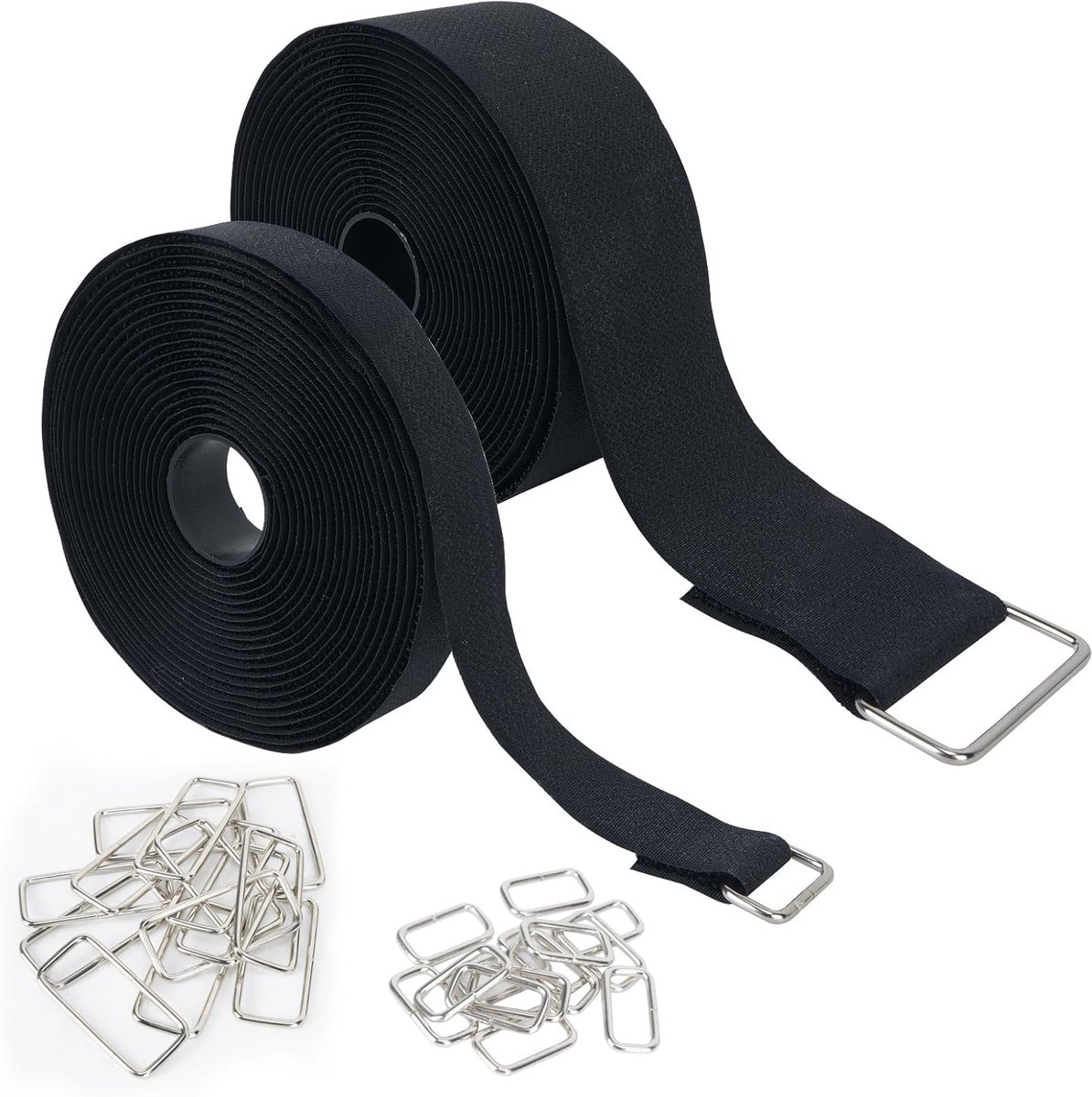 2 rollen 2 cm x 5 m + 5 cm x 5 m klittenband met 30 metalen gespen - ShopVlot