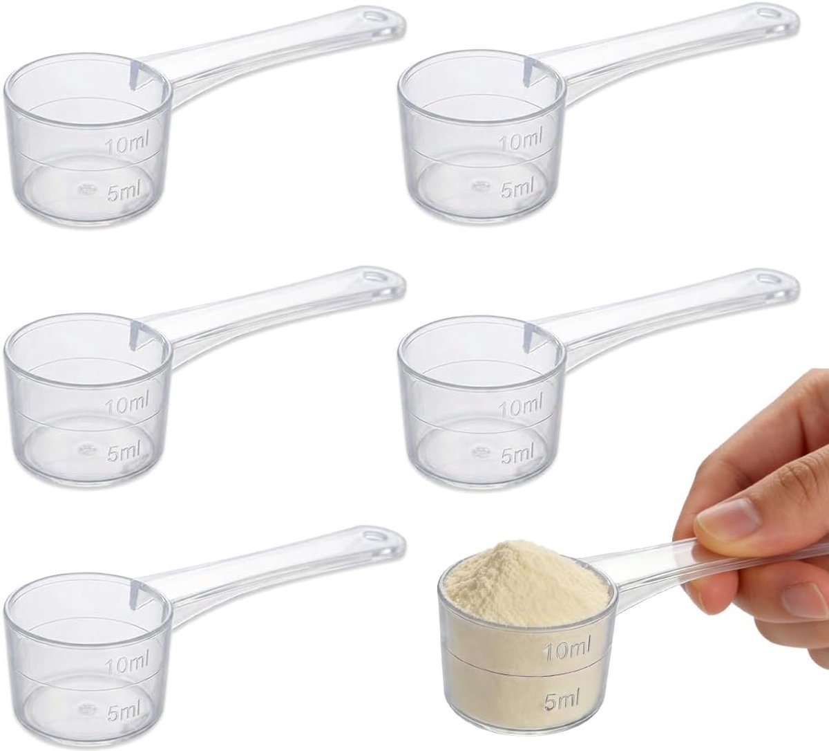 5 stuks- Koffiemaatlepel- Kunststof koffiemaatlepel - Koffieschep-Maatlepel voor koffiepoeder-eetlepels koffielepel-Voor gemalen koffie, bonen, losse thee- Herbruikbare -Koffielepels -5g- 10ml-Met weegschaal-Transparant