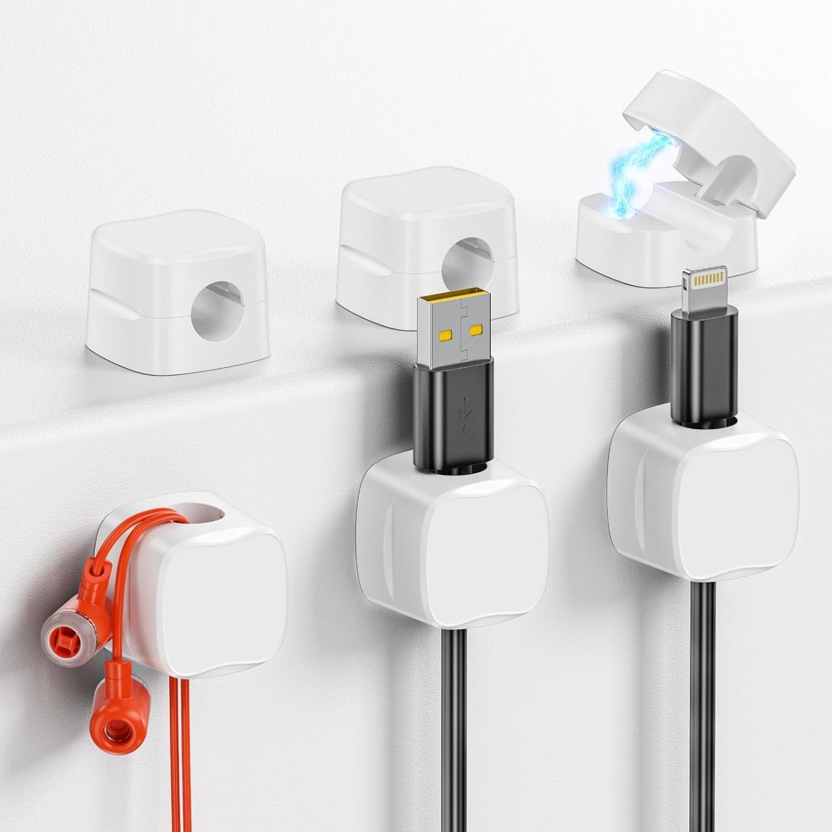 GlasFlength Magnetic Cable Clip, 6 Pieces, Cable Clips for Desk, Cable Management Self Adhesive Cable Organiser - ShopVlot