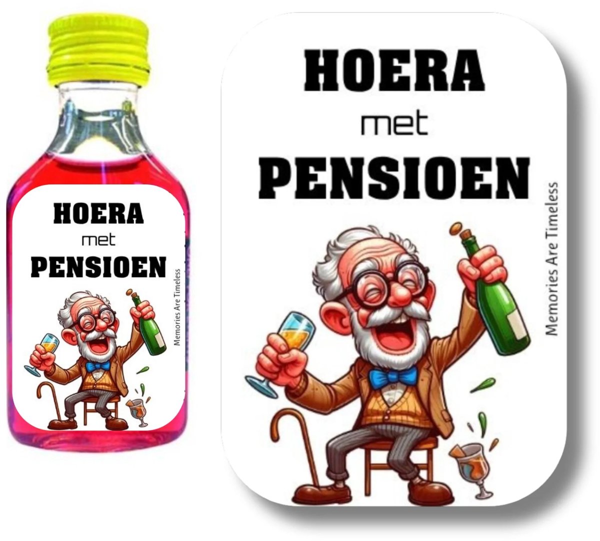 Pensioen Shotjes Etiketten | Hoera met Pensioen | 30 Stickers | Grappig Pensioen Cadeau | Memories Are Timeless
