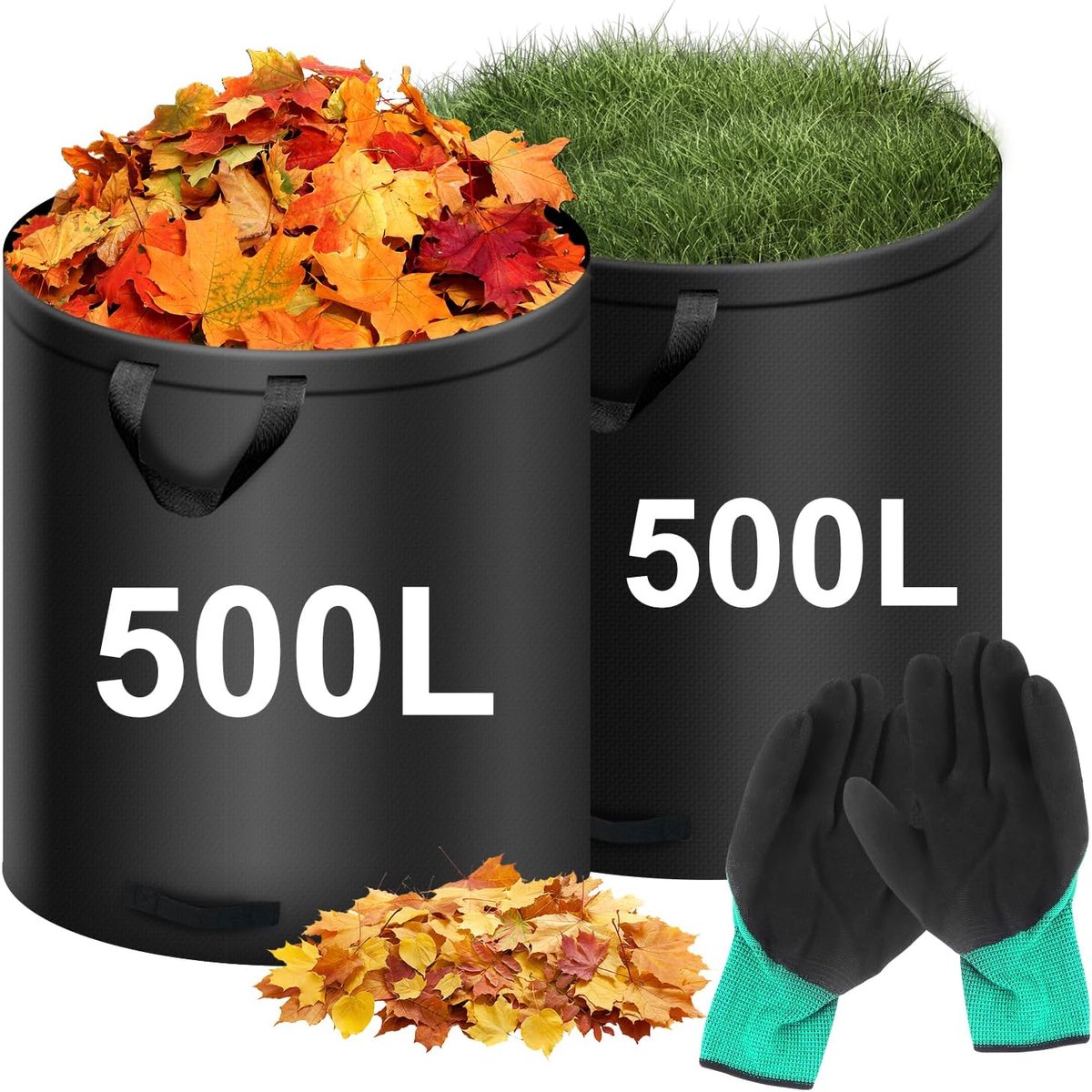 Tuinafvalzak 500L - Herbruikbaar met handvatten - Waterdicht en opvouwbaar - Ideaal voor tuinwerkzaamheden - ShopVlot