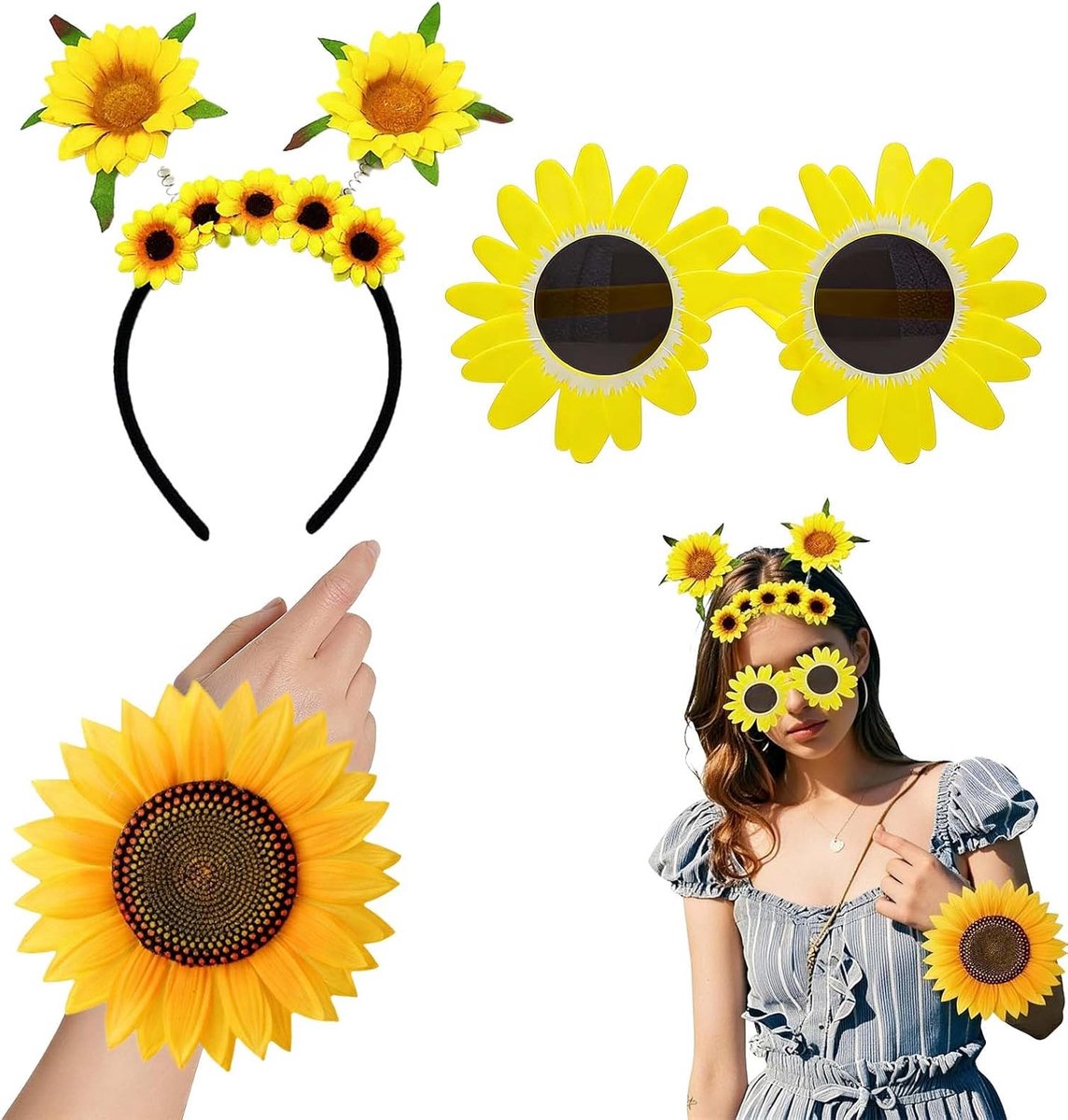 Zonnebloem kostuumset - 1 zonnebloem hoofdband - 1 zonnebloem zonnebril - perfect voor Halloween - ShopVlot