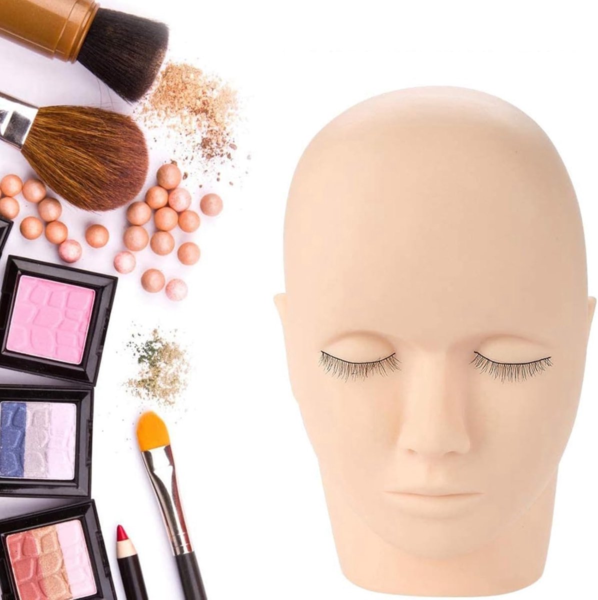 SnelShoppen - Eyelash Training Hoofd, Make-up Oefenhoofd met Mannequin Hoofd voor Cosmetische Wimpers, Realistische Huidtextuur, Geschikt voor Make-up