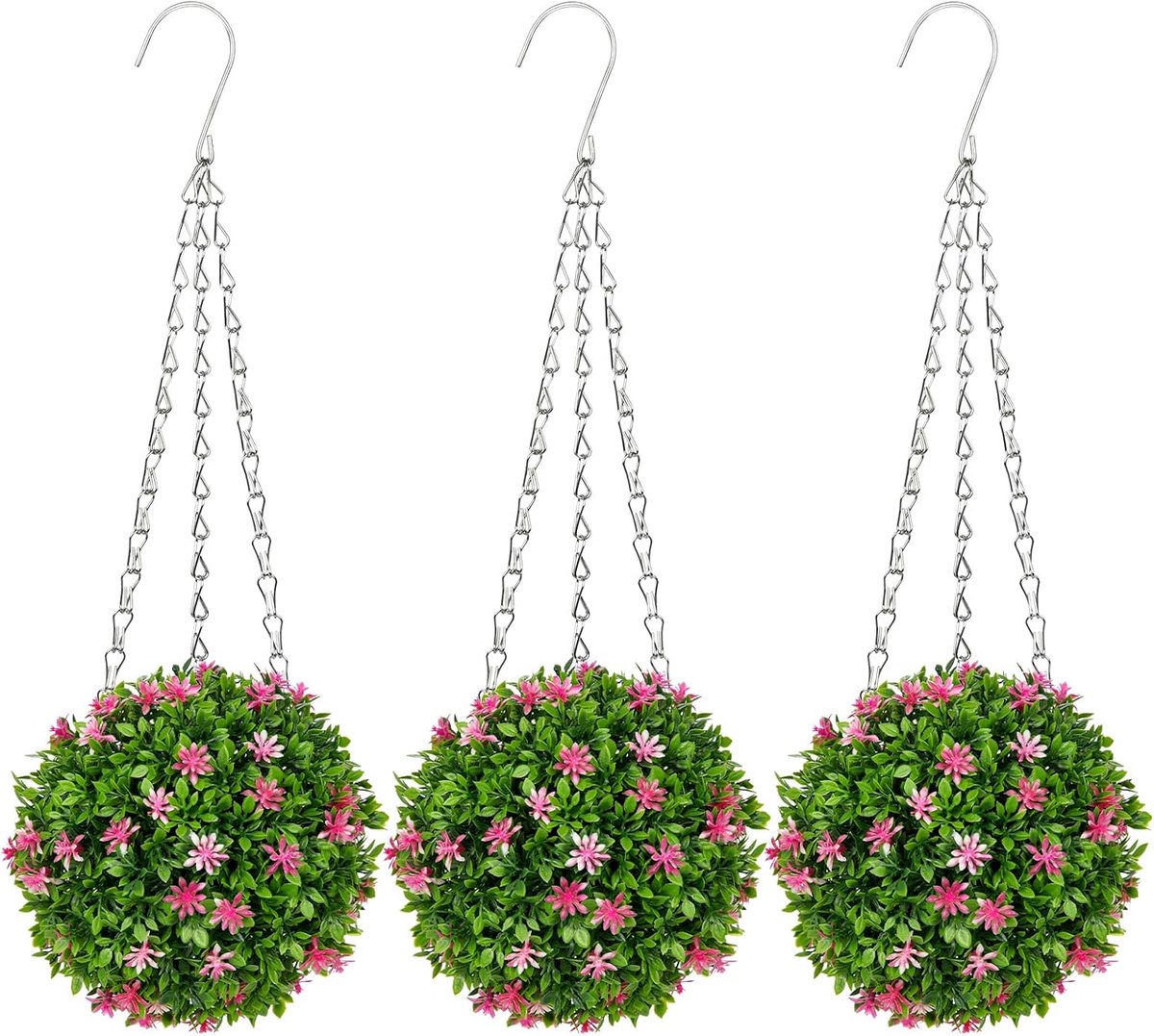 Kunstbloemen hangende ballen 16 cm - set van 3 - kunstplanten met wilde bloemenlook - decoratie voor balkon en tuin - ShopVlot