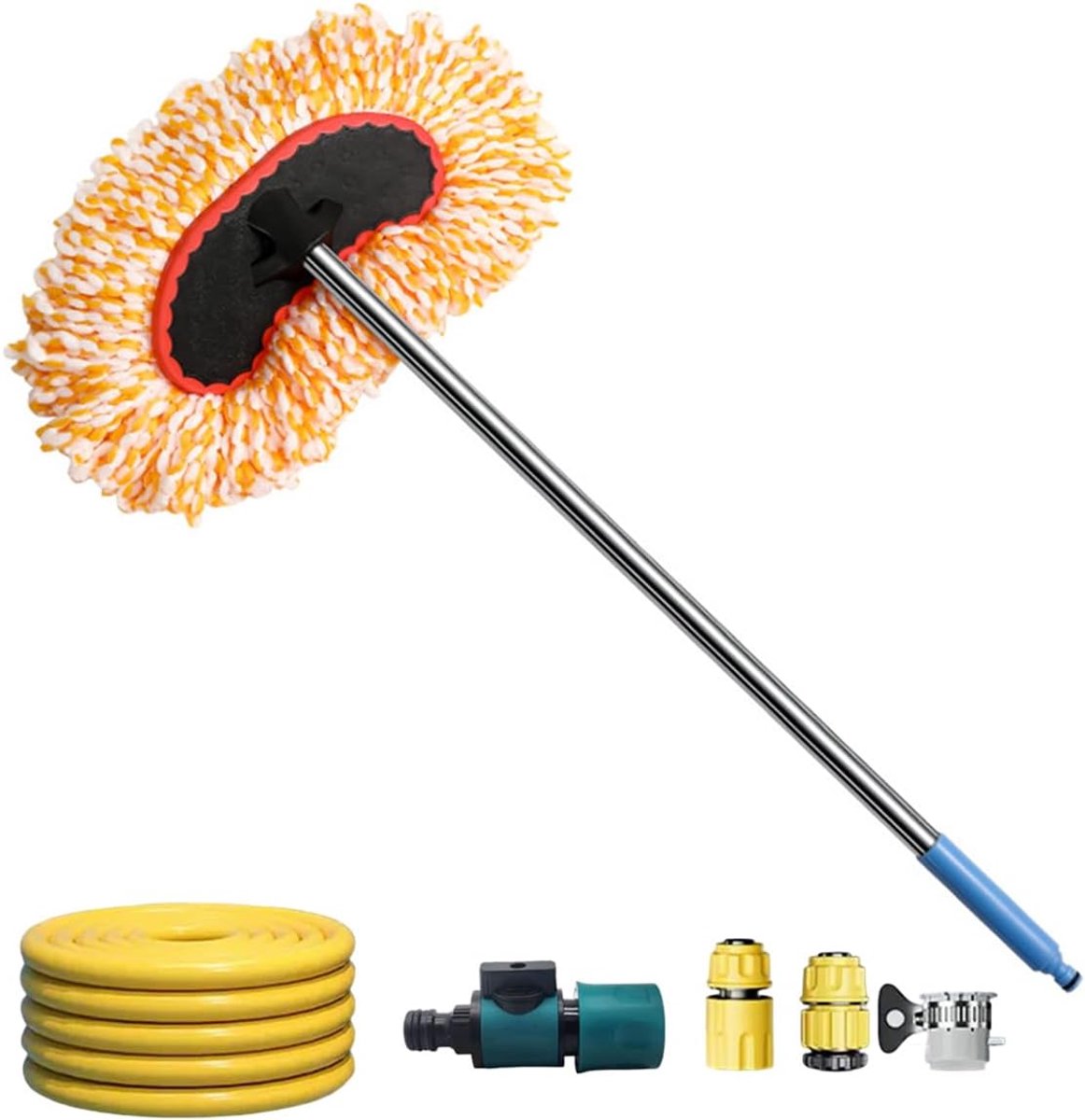 Auto wasborstel met wateraansluiting - 74 cm lange handgreep - multifunctionele draaibare wasmop - ShopVlot
