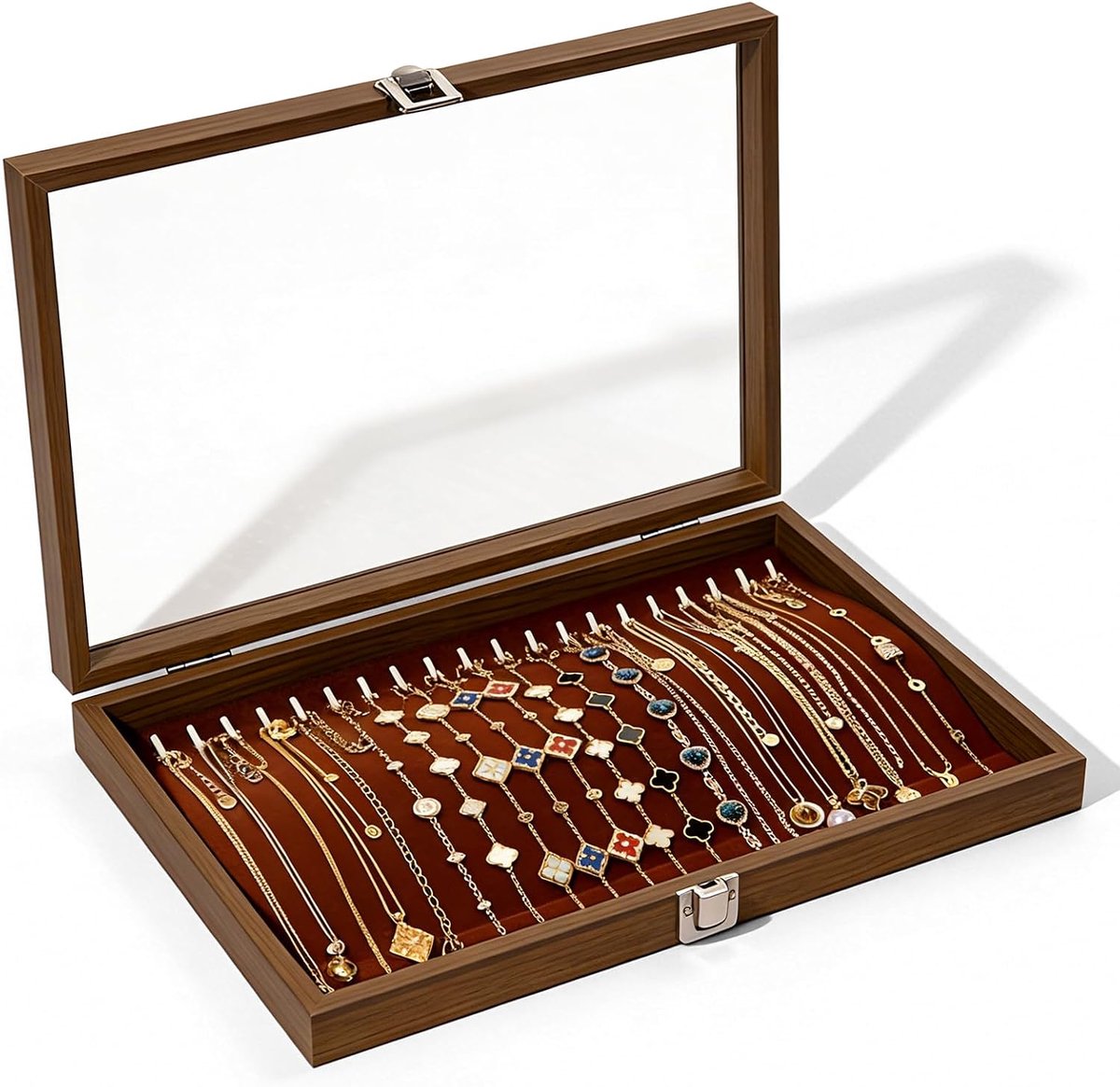 Sieradenhouder 20 haken - Velvet en hout - Luxe uitstraling - Perfect voor je collectie - ShopVlot