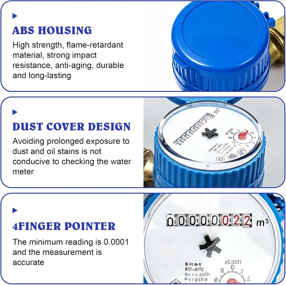 Watermeter 1/2 inch - messing - met montageaccessoires - voor tuin en huisgebruik - ShopVlot