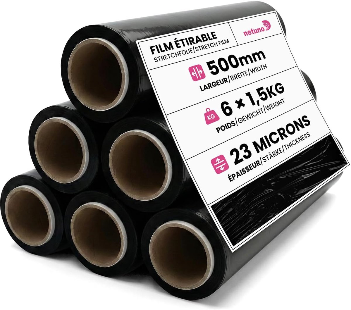 Stretchfolie 23my 500mm - zwarte handwikkelfilm - hoge elasticiteit - perfect voor verpakken - ShopVlot