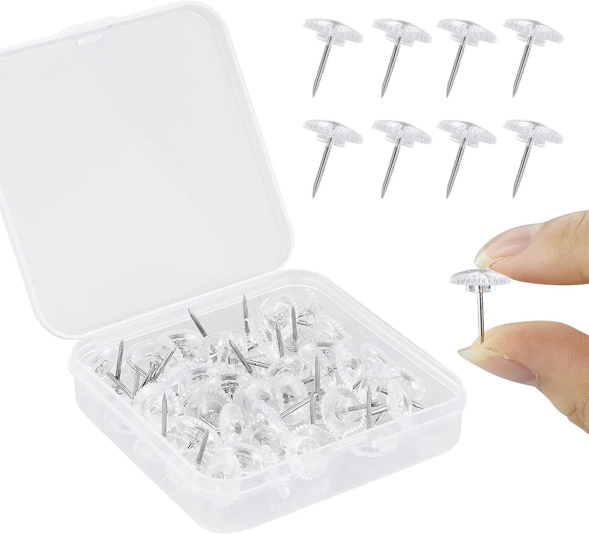 Duwpen met platte kop - 50 stuks - Transparant plastic - Ideaal voor muurdecoratie - ShopVlot