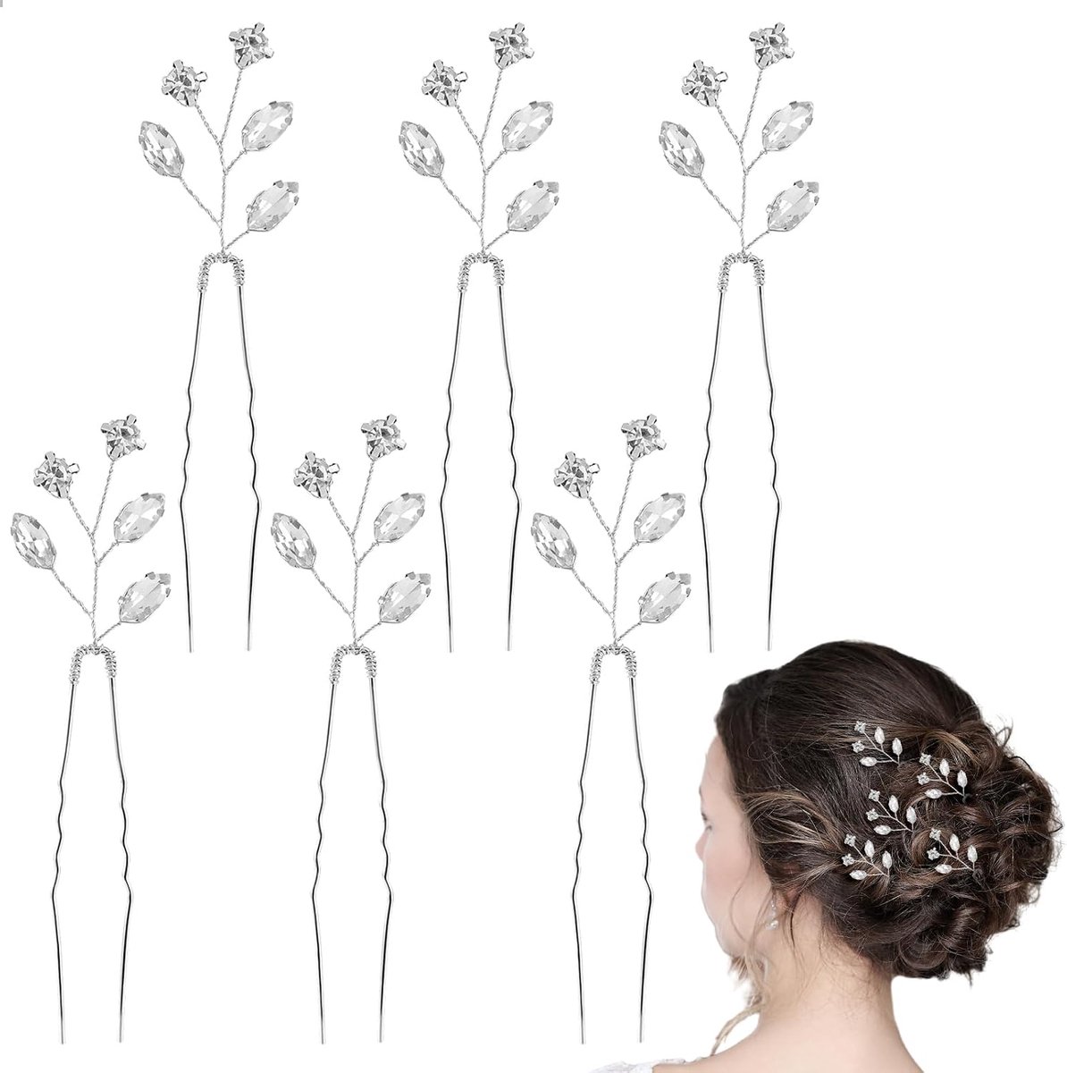 Haaraccessoires bruid 6 stuks - zilver met kristallen en parels - elegant ontwerp - perfect voor bruiloft - ShopVlot