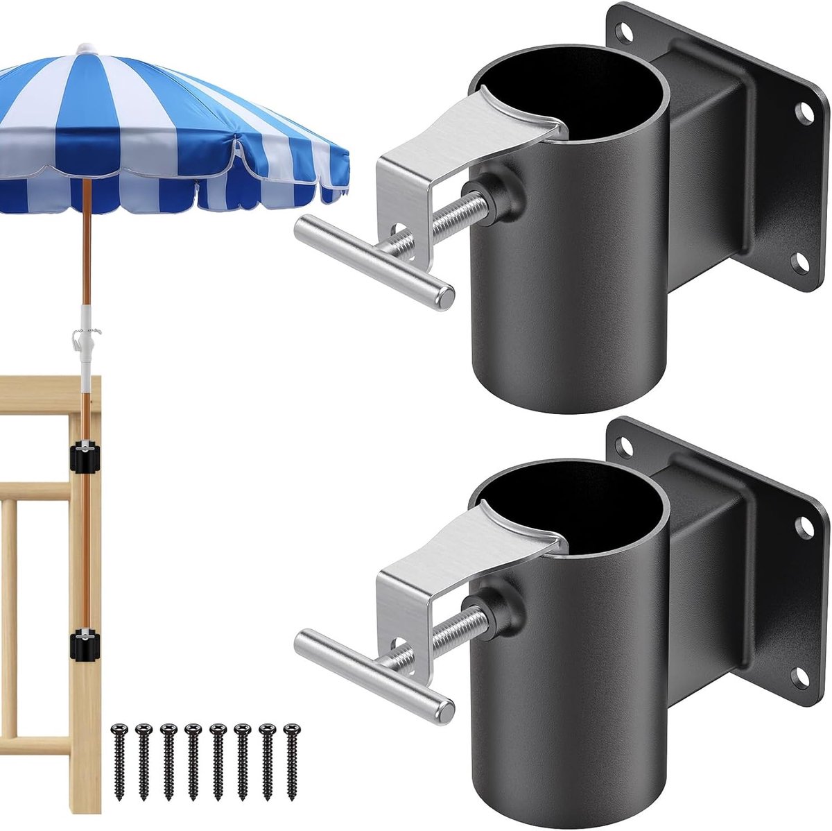Parasol muurbeugel - 2 stuks - zwart - ruimtebesparend voor balkon en terras - ShopVlot