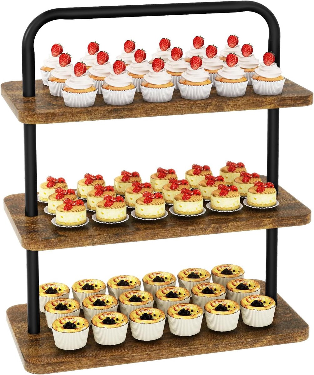 Cupcake stand 3-laags - Houten toren voor 50 cupcakes - Robuust en stabiel - Perfect voor feesten - ShopVlot