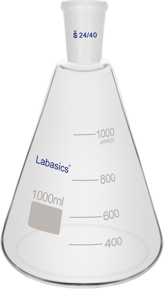 Erlenmeyer kolf 1000ml - borosilicaatglas - zware wand - ideaal voor laboratoriumgebruik - ShopVlot