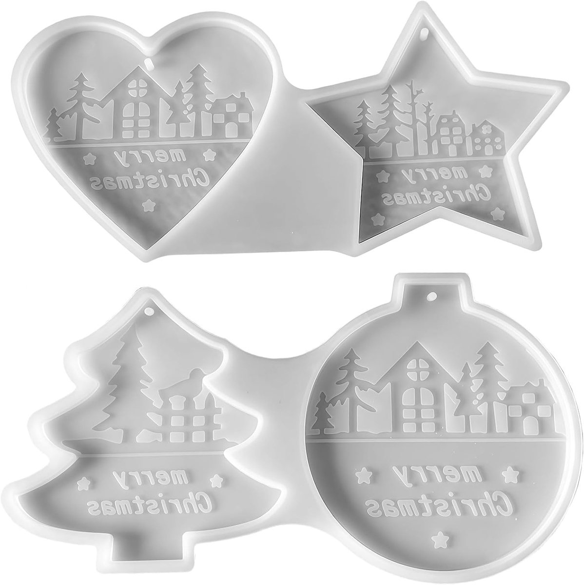 Siliconen Mallen 4 Stuks - Kerstvormen - Harten, Sterren en Boom - Creëer sfeervolle kerstdecoraties - ShopVlot