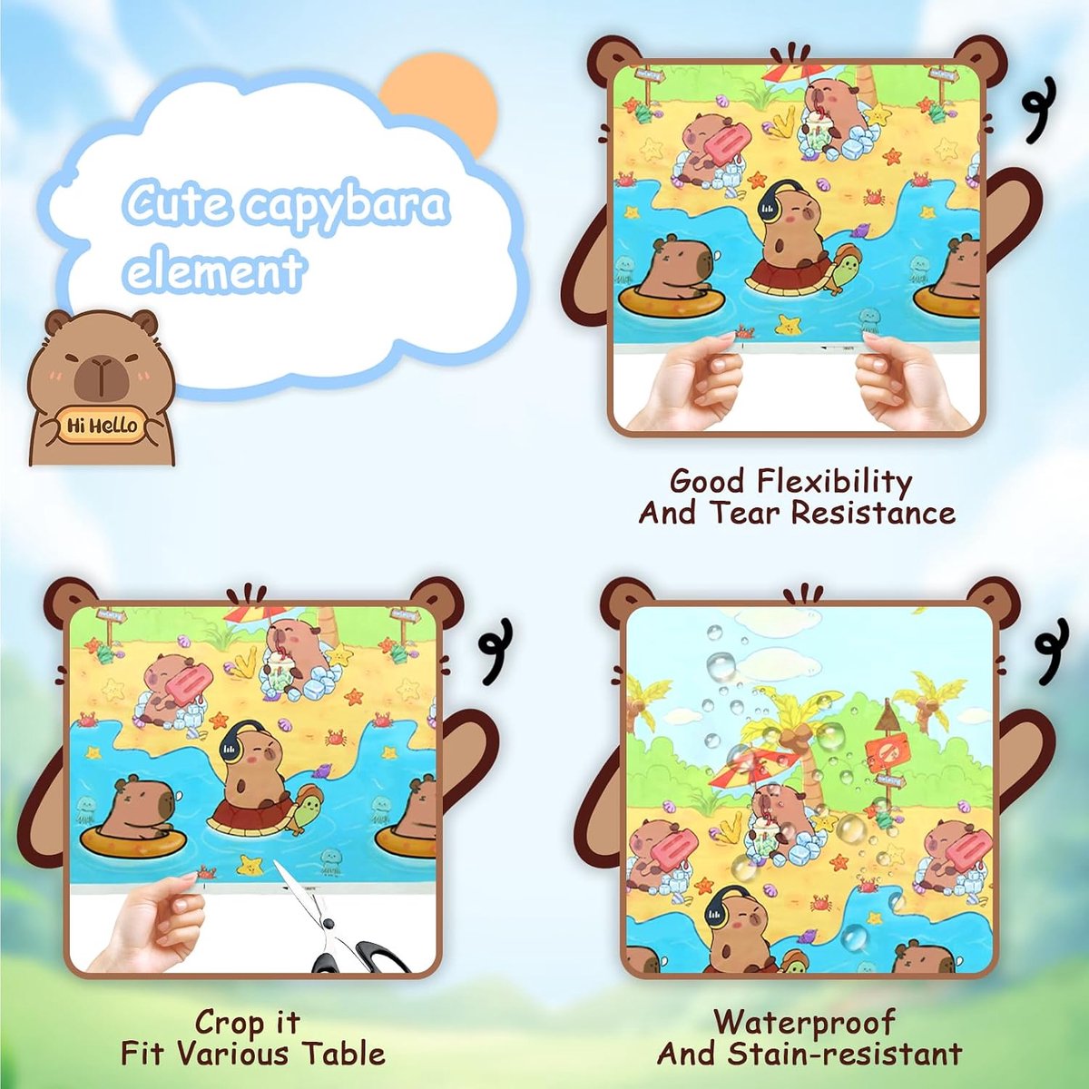 Disposable tafelkleed 3 stuks 108 x 180 cm - kunststof - schattig capybara motief - ShopVlot