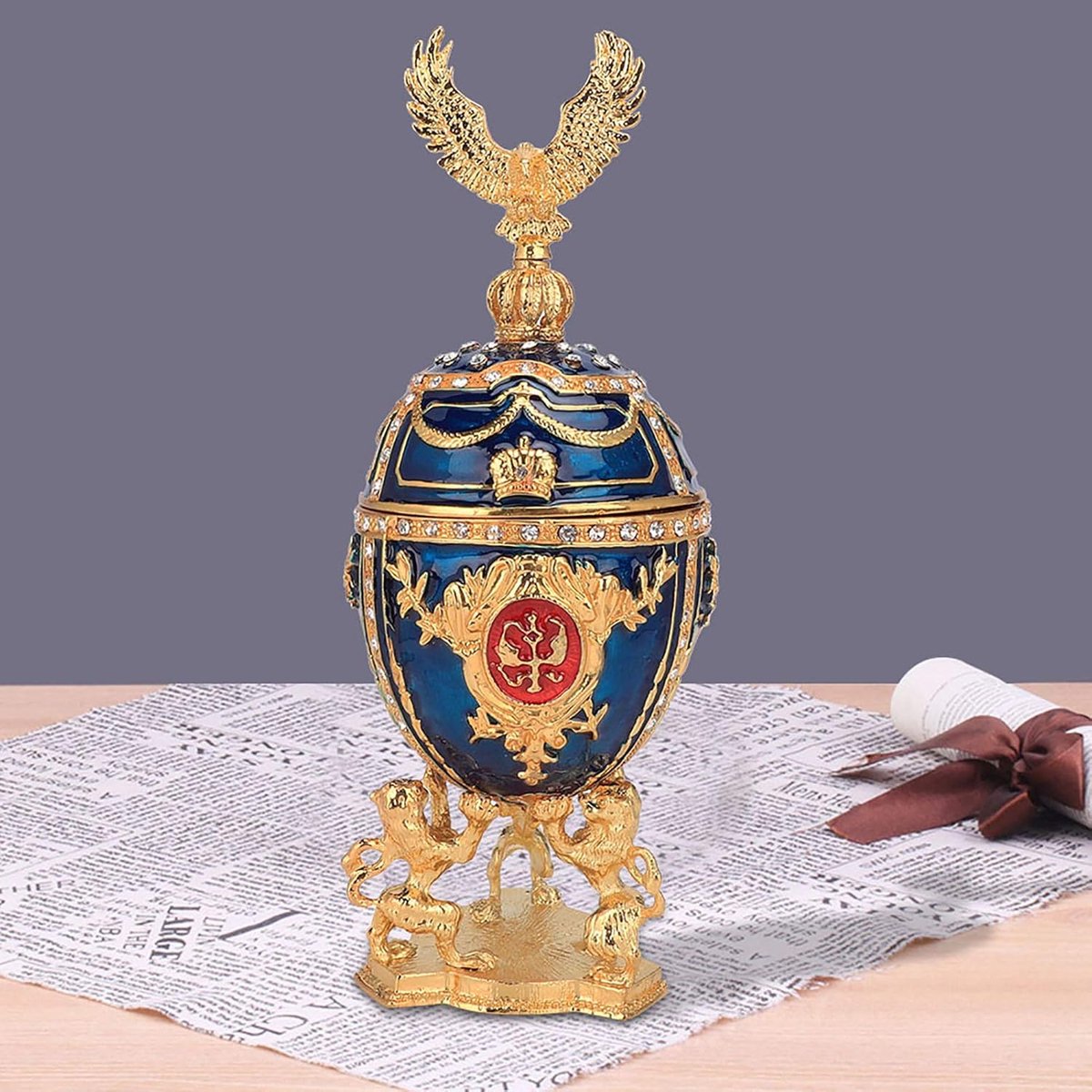 Sieradenbox Goud Geplateerd - Emaille Schildering - Shiny Diamanten - Perfect voor sieradenopslag - ShopVlot