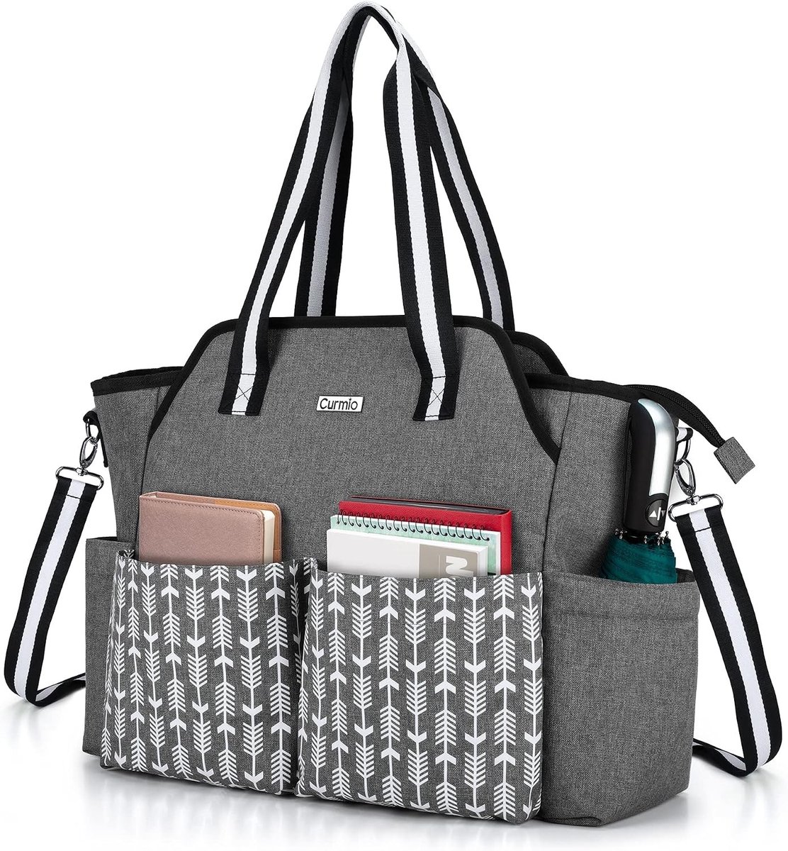 Draagbare Werk Tas voor Vrouwen, Ideaal voor Leraren, Grote Capaciteit met Gewatteerde Laptop Sleeve, Grijs