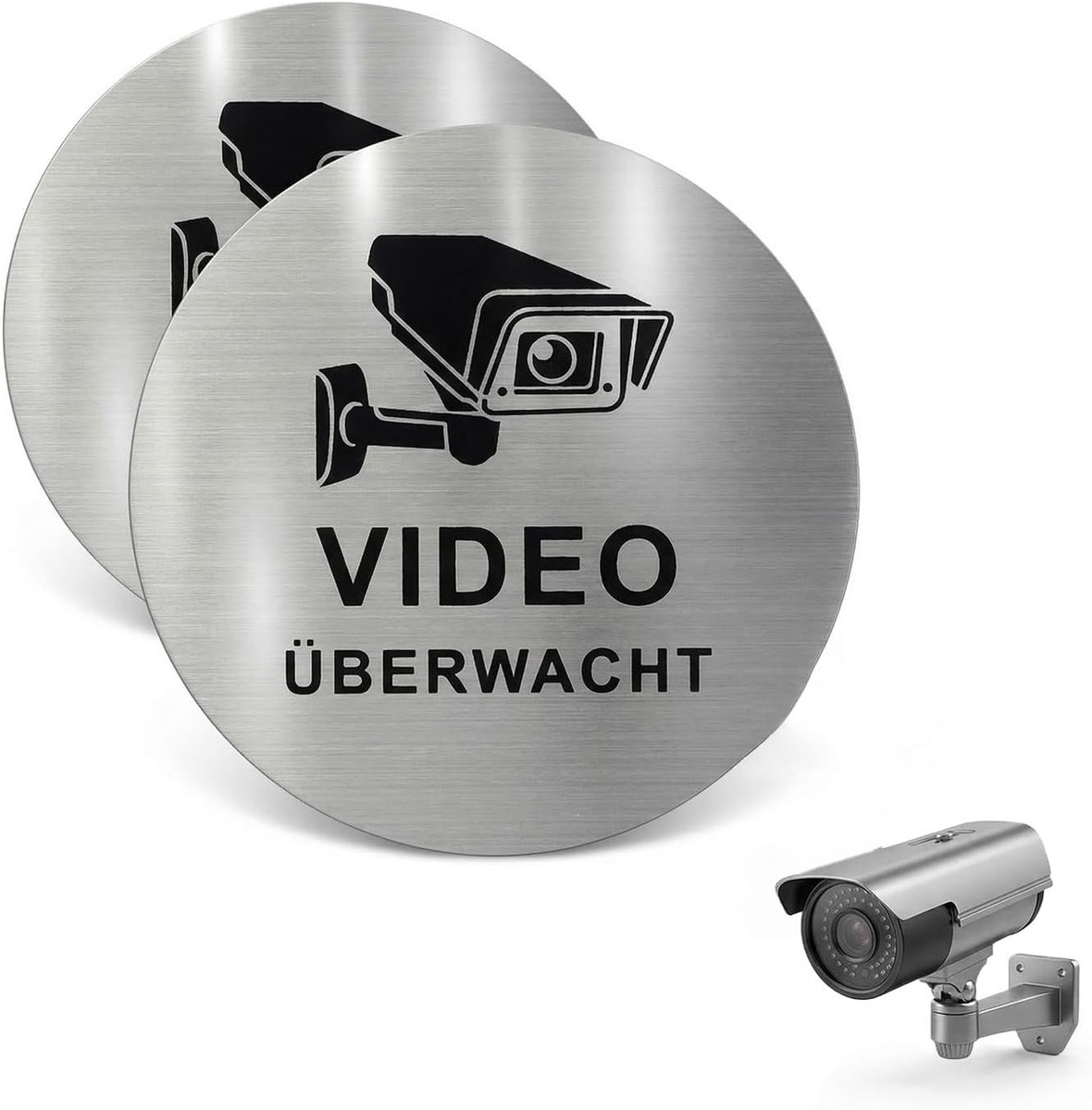 Videobewaking stickers 10 cm - geborsteld aluminium - eenvoudig te monteren - extra beveiliging voor deuren en ramen - ShopVlot