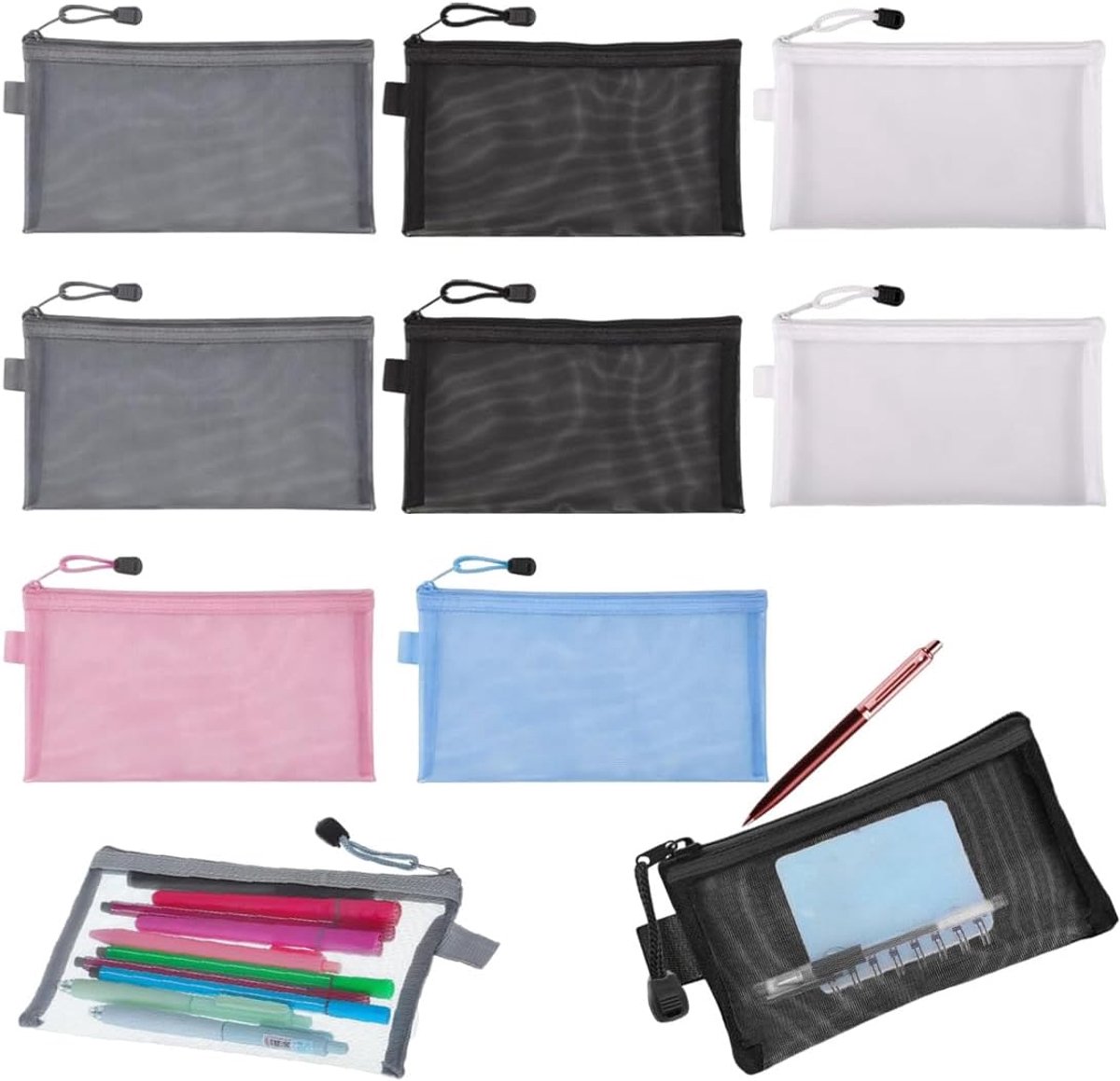 Netzakken met ritssluiting - transparant - mini-make-up-organizer - handige opberging voor reisaccessoires - ShopVlot