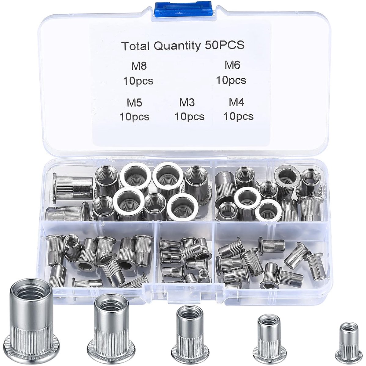 Rivets assortiment 50 stuks - M3, M4, M5, M6, M8 - roestvrijstaal - sterke bevestiging - ShopVlot