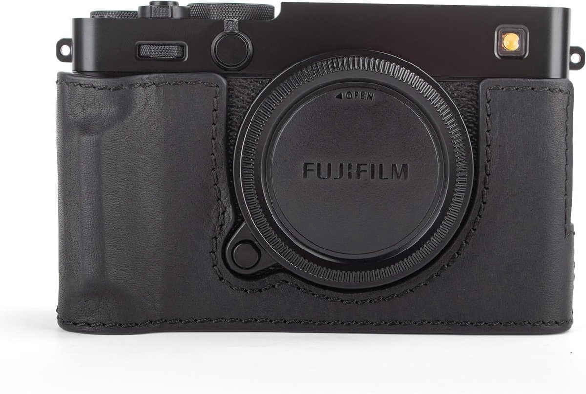 Camera case halfbescherming - Echt leer zwart - Voor Fujifilm X-E5 - Effectieve bescherming - ShopVlot