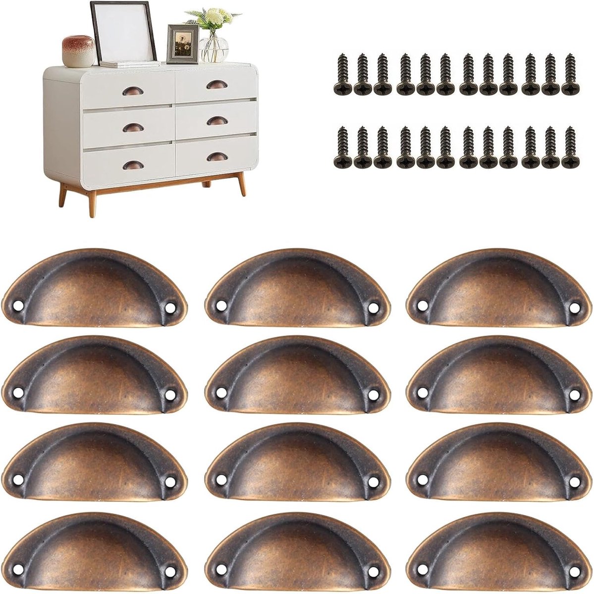Ladegrepen halfronde schelpvorm - Roodbrons - Vintage stijl - Perfect voor kasten en schoenenkasten - ShopVlot