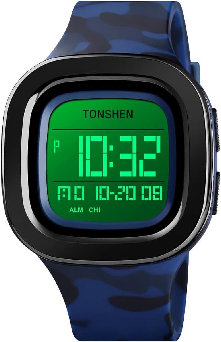 Waterdichte horloge multifunctioneel - blauw camo - digitaal - ideaal voor buitensporten - ShopVlot