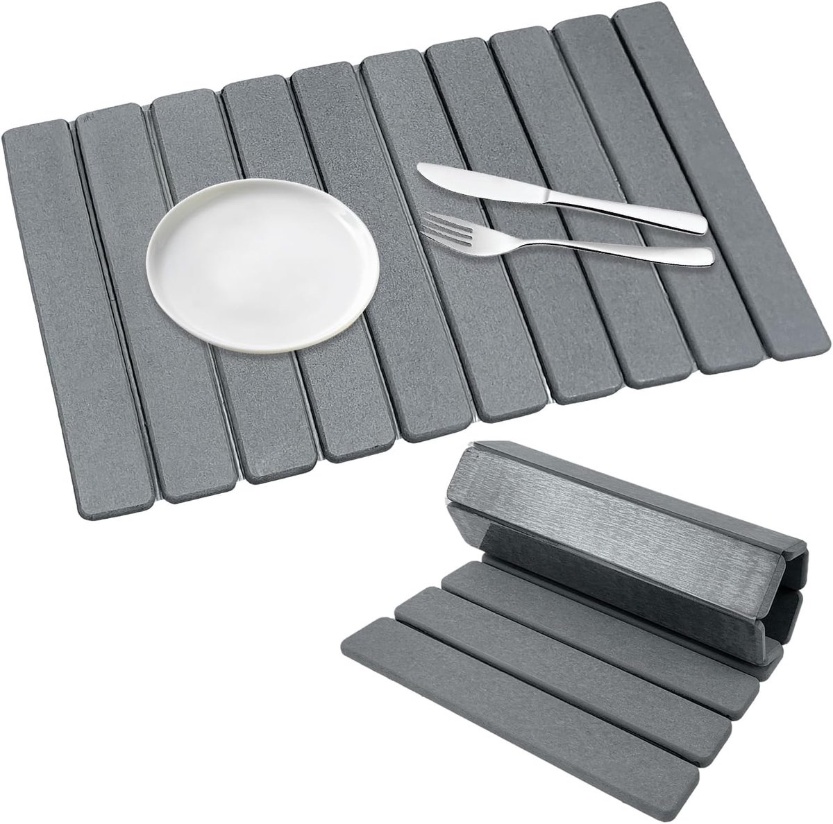 Afvoermat 60x40 cm - Kiezelgur - Donkergrijs - Houdt servies hygiënisch en droog - ShopVlot