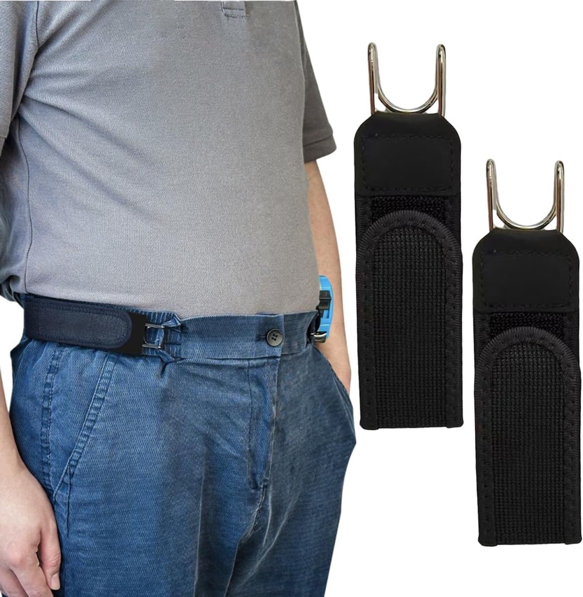 Herenriemen set van 2 - zwarte elastische riemen - verstelbare haken - optimale grip voor werk - ShopVlot
