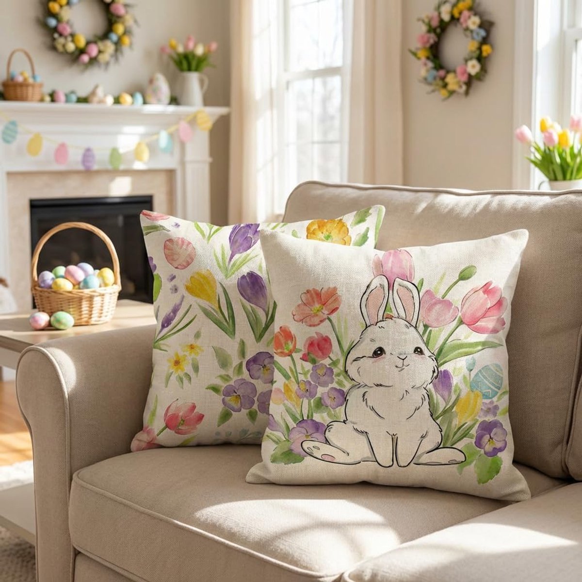 Kussenhoes set van 2 - 40 x 40 cm - Dubbelzijdig bedrukt - Decoratief voor de lente - ShopVlot