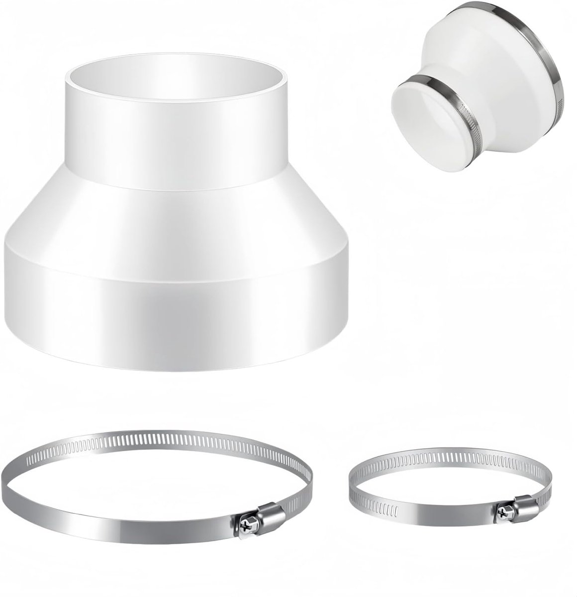 Afvoerslangadapter 150 mm naar 100 mm - ronde reducer - met 2 RVS slangklemmen - ShopVlot
