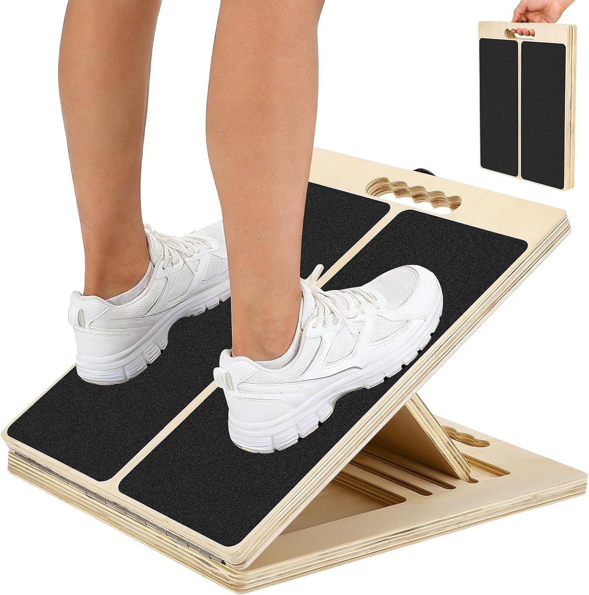 Houten schuine plank 5-voudig verstelbaar - antislip oppervlak - ondersteuning bij plantaire fasciitis - ShopVlot