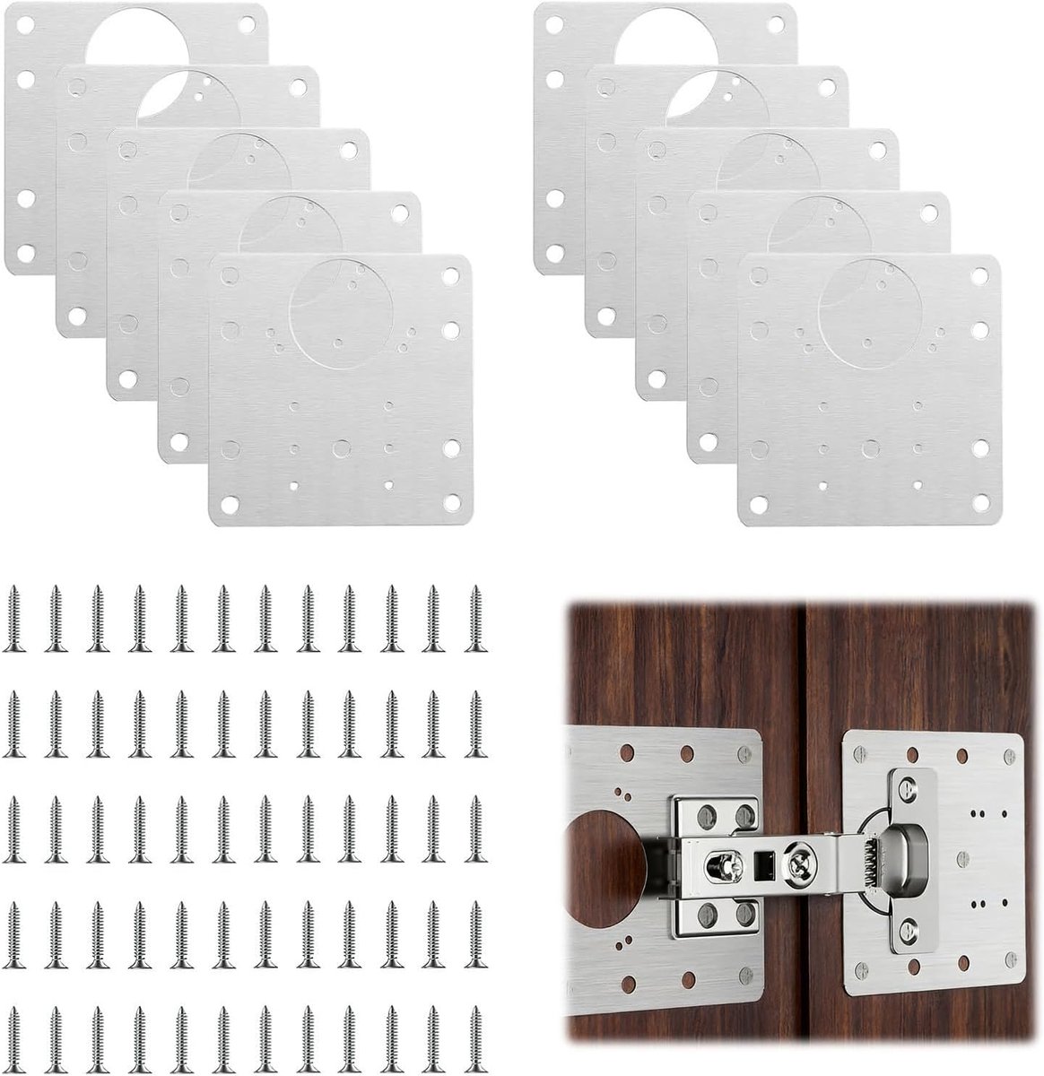 Hinge repair kit 10 stuks - 9 x 9 cm - roestvrij staal - versterkt beschadigde scharnieren - ShopVlot