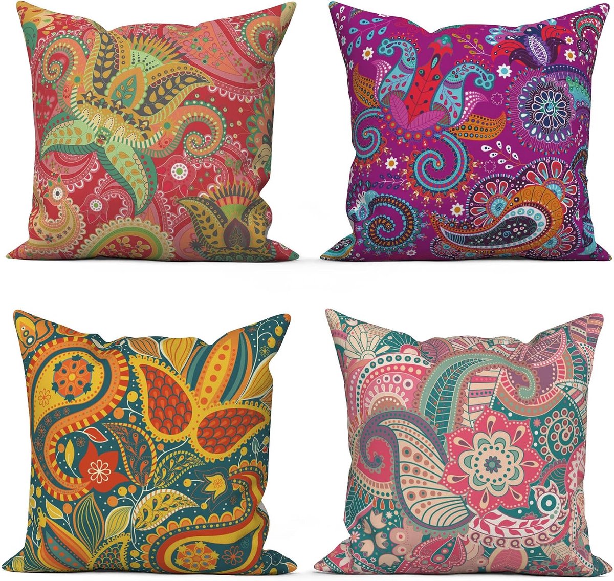 Dekbedovertrek 40x40cm 4-delige set - Boho stijl met bloemenpatroon - Wasbare polyester - Perfecte sofa decoratie - ShopVlot