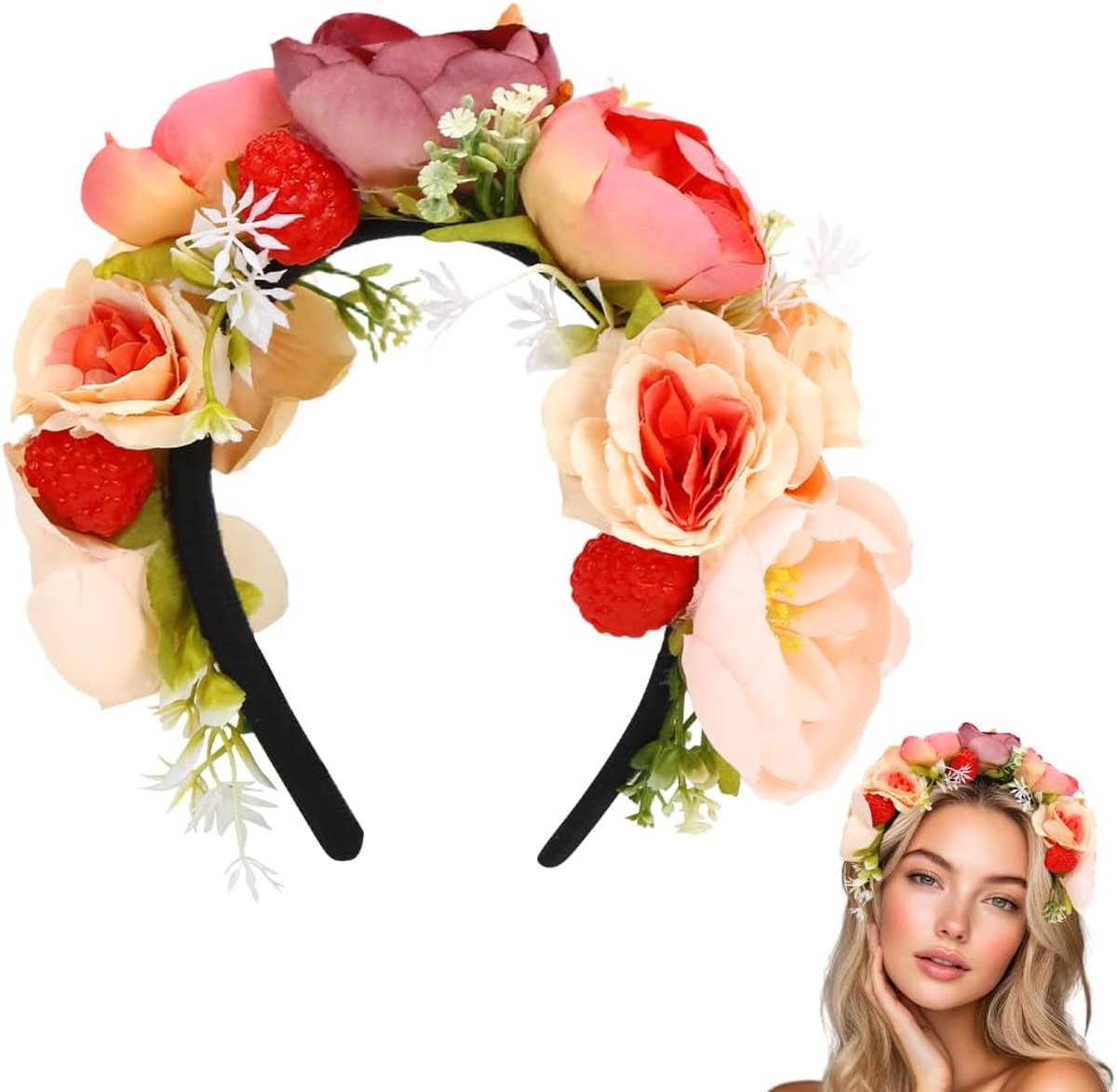 Bloemenhoofdband - Blauwe bessen - Kunststof bloemen - Perfect voor bruiloft - ShopVlot