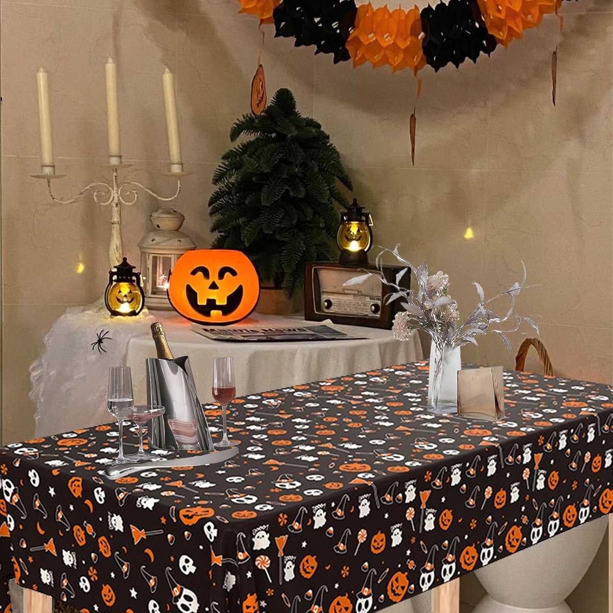 Halloween tafelkleed 137 x 274 cm - plastic materiaal - folieontwerp - feestelijke sfeer voor kinderen - ShopVlot