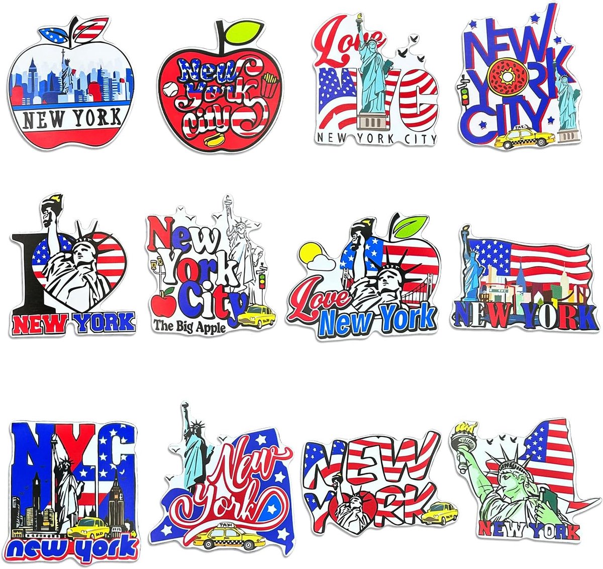 Koelkastmagneten 12 stuks - New York iconen - Vrijheidsbeeld, taxi's, skyline - Souvenir voor thuis - ShopVlot