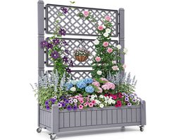 CINK Garden Verhoogde Plantenbak 155 cm - Met Klimrek en Wielen - Zelfwaterend met Waterreservoir - Grijs - 108,5 x 44 x 155 cm