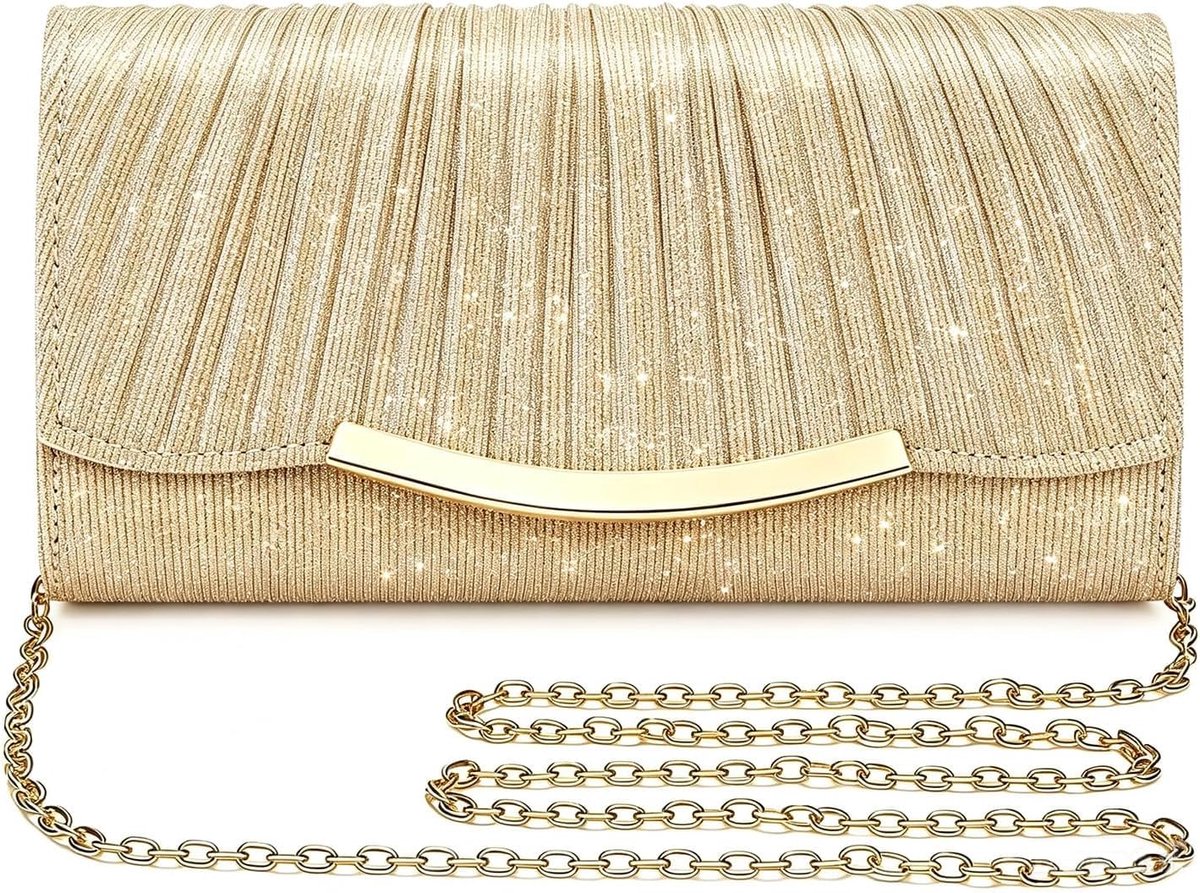Avondtas Clutch Dames - Elegant Plooien - Glanzende Feesttas - Perfect voor Bruiloft - ShopVlot