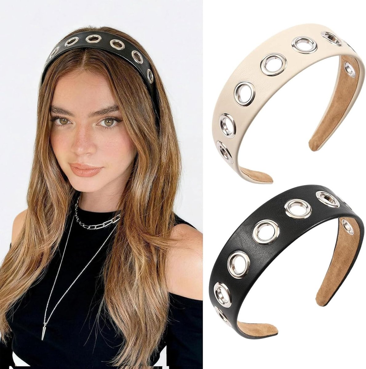 Haaraccessoires 2 stuks - Lederen Gothic punk - Noppenlook - Perfect voor alternatieve outfits - ShopVlot