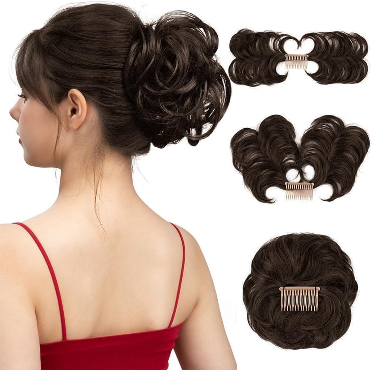 Haaraccessoire Klem Clip - Lichtbruin - Krullend Messy Bun Haarstuk - Volumineuze Look - ShopVlot