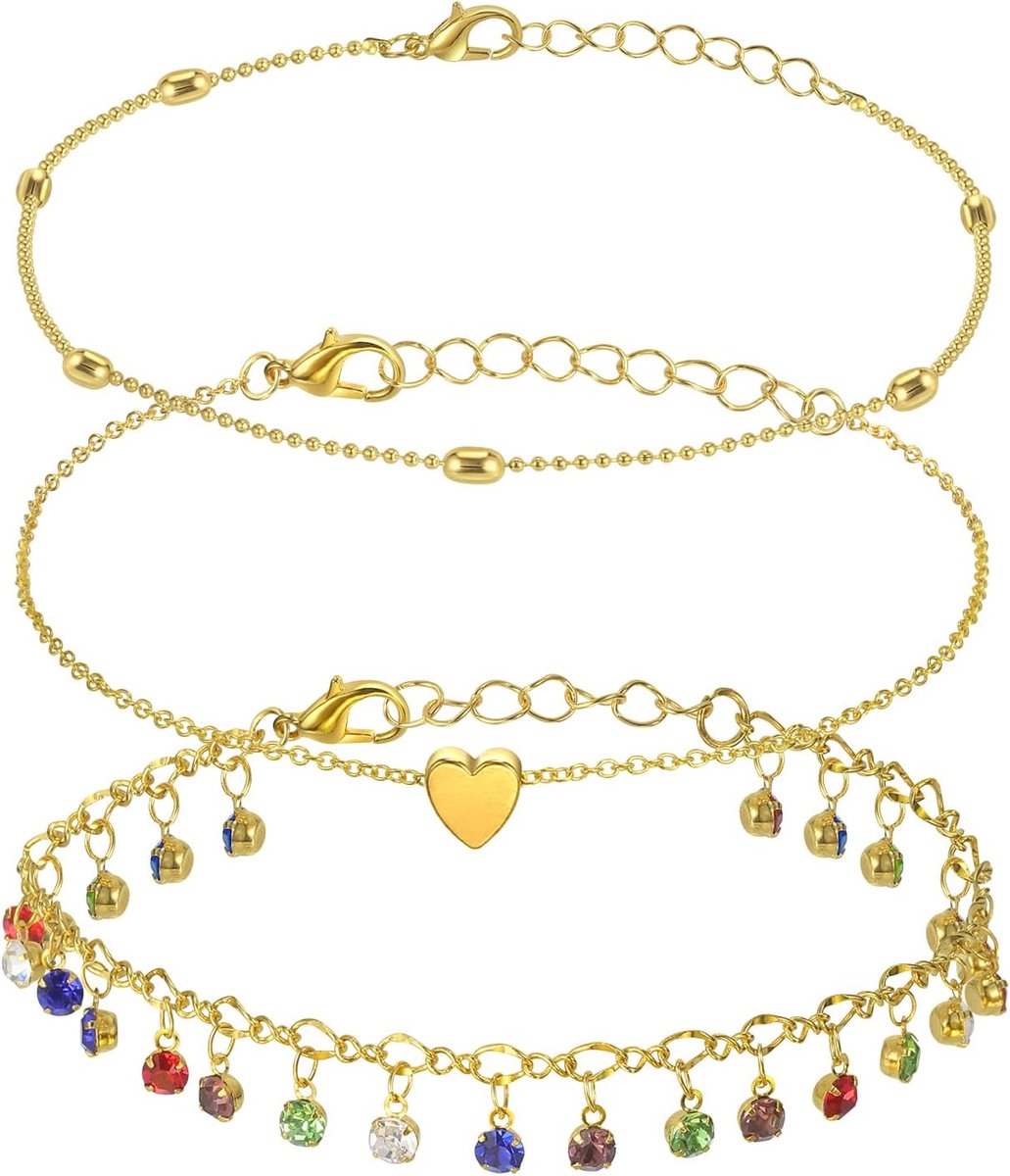Enkelbandjes 3 Stuks - Multilaags Vintage Verstelbaar - Bohemian Stijl - Perfect voor Strand en Zomer - ShopVlot
