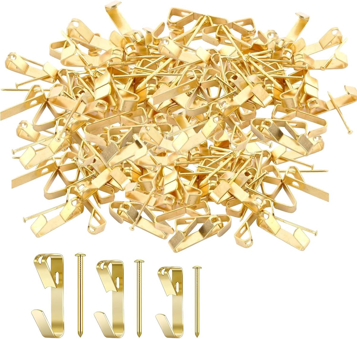 Fotohaken set 120 stuks - gouden roestvrij staal - diverse maten - ideaal voor foto's en decoratie - ShopVlot