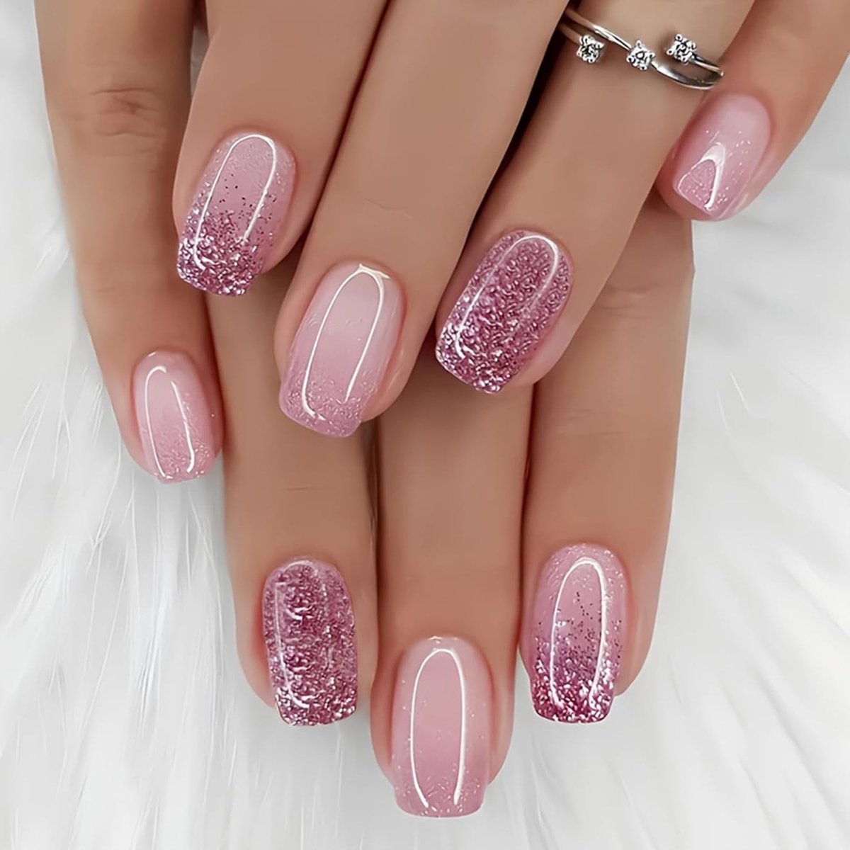 Nepnagels 24 Stuks - Vierkante Roze - Glanzend Frans Design - Perfecte DIY Manicure - ShopVlot