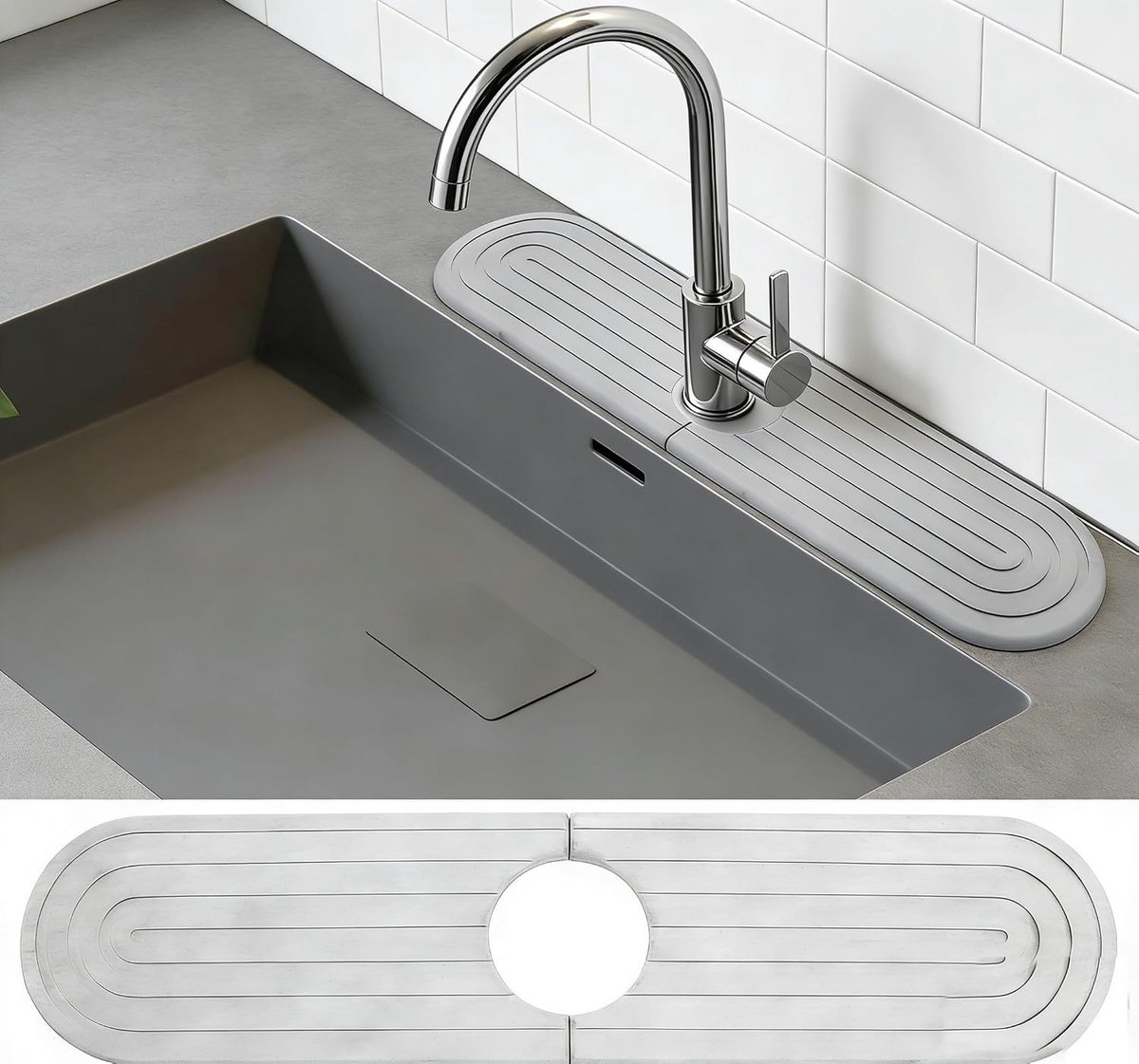 Afdruipmat - Lichtgrijs - 40 x 10 cm - Waterkraanmat van Zeegras - Voor Keuken en Badkamer