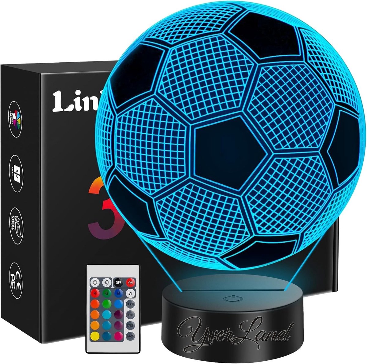 Voetbal LED-lamp - Blauw - - Met Afstandsbediening en 16 Kleuren - Voor Jongens en Meisjes